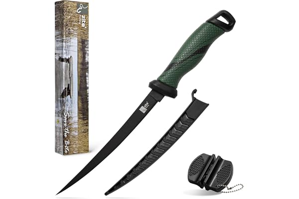 Zite Fishing Fillet Knife Set med knivslipare - Skarpt och belagt blad som är korrosionsbeständigt - Fiskekniv med halkskyddshandtag - 20 cm bladlängd
