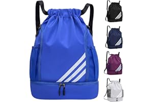VEFTSVY Bolsa de deporte con cordón, resistente al agua, bolsa de deporte con compartimento para zapatos, mochila de deporte, bolsa de gimnasio con bolsillo interior, bolsillo exterior, bolsa de deporte para