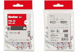 fischer - Tacos anclaje metálico de expansión, tacos hormigón, pared, Bolsa 16 uds FSL M10x100