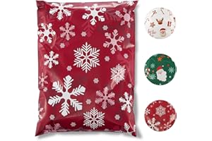 Switory Christmas Poly Mailers 10x13 Inch 50Pcs,Shipping Bags for Clothing,Strong Adhesive Shipping Envelopes for Small Business, Self Seal Poly Bag Mailing Envelopes Red Snow