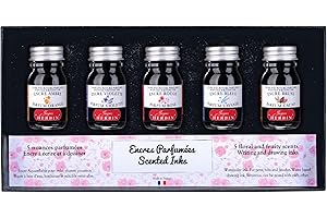 Jacques Herbin 18700T - Un coffret de 5 flacons d'encre parfumée 10 ml pour stylo-plumes et stylos roller, couleurs et parfums assortis. Fabriqué en France