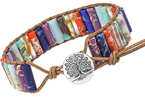 JUZICHEN Bransoletka z kamienia naturalnego, bransoletka z drzewem życia, regulowana bransoletka, bransoletka do jogi, bransoletka czakra, bransoletka z kolorowymi kamieniami, bransoletka czakry dla