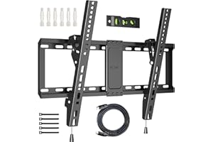 BONTEC TV Wall Bracket for Most 37-82 Inch LED LCD Plasma Flat Curved TVs, Tilt TV Wall Mount with Max. VESA 600x400mm, Up to 60kg, Bubble Level, 1.8m HDMI Cable and Cable Ties included
