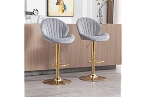 WAHSON OFFICE CHAIRS Wahson Aksamitne stołki barowe zestaw 2 krzeseł śniadaniowych z oparciem, regulowane obrotowe krzesła stołkowe, wysokie stołki na wyspę kuchenną / do domowego baru, szare