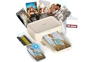 HPRT Desktop Photo Printer 10 cm x 15 cm with 20 Sheets Photo Paper & 1 Ribbon, Instant Image Printer for iPhone, Smartphone, Thermal Dye Sublimation, Wi-Fi Connection, Home, Beige