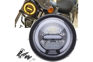 keepdsgn Faro LED redondo para motocicleta de 6.8 pulgadas con halo blanco y soportes Luz de faro delantero universal Faro de reajuste de haz alto y bajo (luz amarilla).