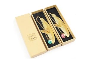 DERAYEE 2pcs Marque-Page Feuille en Métal Papillon et Fleur Sèche Éternelle Perles de Verre Pendentif Cadeau pour Étudiant Lecteur Enfant et adult