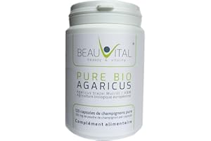 BEAUVITAL Pure Bio Agaricus blazei gélules 120 chacune 500mg Agaricus blazei Murrill poudre de champignon vital de l'agriculture biologique de l'UE, végétalien, sans additifs artificiels
