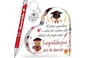 HOWAF Regalo Laurea Uomo, Targa Cuore Decorativi Acrilico Placca Ornamenti Laurea, Dottore Penna a Sfera, Portachiavi Dottoressa, Regali per Laurea Dottore, Gadget Laurea, Bomboniere Laurea