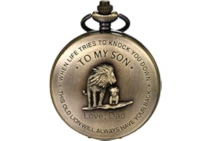 JewelryWe Reloj de Bolsillo, Reloj Bolsillo para Hombre de Simple Clásico Calado en Relieve Caja de Pixiu Escala Digital Dial Suéter Cadena Bronce Antiguo