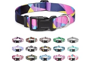 Mercano Adjustable Dog Collar - Special Design Patterns, Soft Nylon Comfortable Durable Pet Collar for Small Medium Large Dogs (M, Geometric Purple)