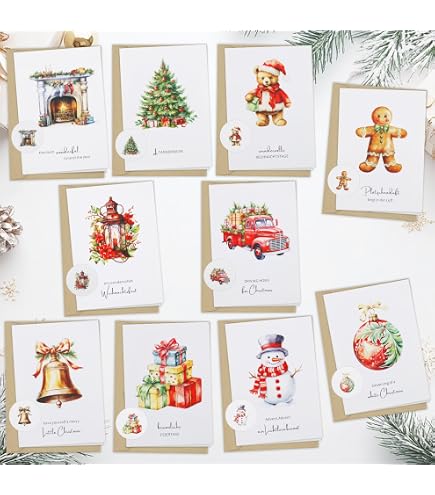 Jsdoin Weihnachtskarten-Set – 6 Motive Mit Umschlägen – 15 X 10 Cm