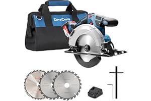 Dong Cheng Scie Circulaire Sans Fil Ø165 mm, 5000 RPM, Profondeur Coupe 59mm(90°)/43mm(45°)/39mm(50°), Avec 3 lame de scie Ø 165 x Ø 20 mm et Rail Guide, pour Bois, Carrelage, Métal Mou