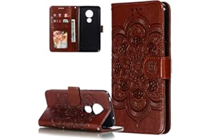 COTDINFOR per Motorola Moto G7 Power Custodia Premium PU Leather Flip Ultrasottile Antiurto Elegante Retro Magnetico Portafoglio Cover Case per Motorola Moto G7 Power Brown Mandala LD.