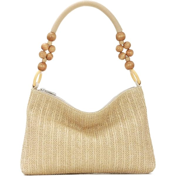 EVEOUT Pochette En Paille Tissée Femme - Clutch Été Avec Chaîne Pour Mariage Et Plage (Beige)