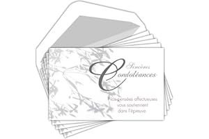 AFIE C5259 Sincères Condoléances Lot 5 Cartes identiques + 5 Enveloppes Blanches Format 9x14cm - Nos pensées affectueuses vous soutiennent dans l'épreuve Décès Obsèques Deuil Pochette Fabriqué en France
