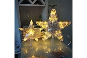 KMQRDZI Ozdoba choinkowa, szpic na choinkę z 10 diodami LED, wymaga baterii – 16 x 16 cm, świecący pentagram, gwiazda na choinkę (ciepłe białe światło, 16 x 16 cm)