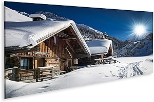 islandburner Tableau Tableaux Chalet et cabane de ski d'hiver en montagne enneigée Cadre sur Toile Impression Photo Affiches