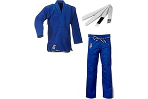 Ju-Sports BJJ Starter Gi Fortaleza Blau + BJJ Gürtel Weiß I Leichter & solider Brazilian Jujutsu Anzug für Einsteiger I BJJ Gi Herren I 100% Baumwolle