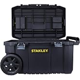STANLEY Essential Chest with Metal Closures, Dimensions 34.5 x 64.5 x 40 cm, 18 cm Wheel, Metal Handle with Plastic Grip Zone