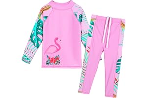 ZNYUNE Girls 2PCS Leaves Printed Swimwear Long Sleeve Swimsuit Set Kids Bathing Suit Swimming Costume for Age 3 to 10 Years