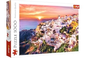Trefl Puzzle Paysage Lever de Soleil sur Santorini 1000 Pièces - Convient pour Les Adultes - Aide à la Relaxation - Emboîtement Aisé des Pièces - Idéal pour Un Cadeau 10435 Chevaux Au Galop