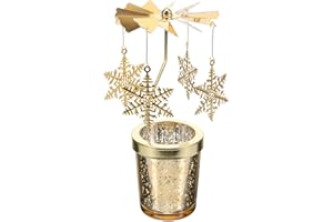 HOLIBANNA Portavelas Giratorio de Navidad, diseño de de Nieve, Color Dorado