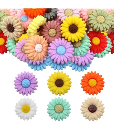 APOMOONS 76 Pièces Perle Silicone Marguerite, Perles Silicone Avec Cordon En Nylon, Perles Artisanales Pour Bricolage Porte-Clés Création De Bijoux