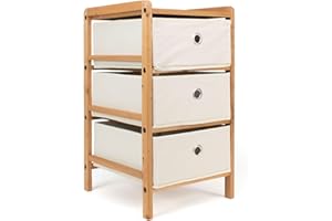 THE SECRET HOME - Mueble Auxiliar de Madera - Cajonera de 3 Cajones en Madera y Tela – Color Marrón y Beige - Mueble Organizador para Baño, Cocina, Salón, Dormitorio