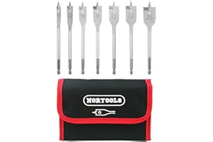 NORTOOLS Spade Drill Bit Sets 7 PCS Wood Craft Hole Saw Bits Paddle Flat Boring Bits with 1/4 inch Quick Change Hex Shank for Woodworking DIY Lover Carpenter in Waterproof Nylon Bag 10-25 mm