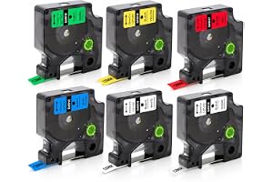 Molabel 6 kompatibla band Dymo D1 12 mm x 7 m för LabelManager 160 280 100 210D 360D 420P, 6 färger: vit transparent blå