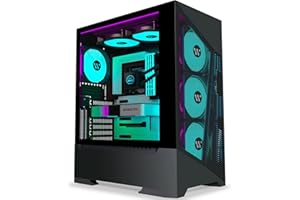 ANSAITE ATX PC Case PWM ARGB Fan Pre-Installed, Mid Tower Computer case with Panoramic View Tempered Glass Front & Side Panel, Gaming PC Case(Black) (UK-H10)