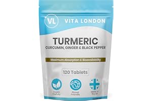 VL VITA LONDON Turmeric Tablets 4000mg with Circumin, Black Pepper & Ginger | 360 High Strength Vegan Turmeric Tablets (Not Capsules or Powder) | 6 Month Daily Supply | Turmeric Supplement | Made in UK