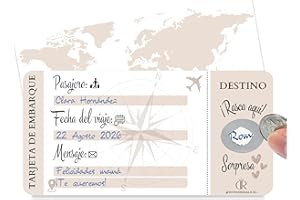 DIVINO REGALO Tarjeta viaje sorpresa | Vale romántico para rellenar | Idea de regalo original para parejas, amigos o familiares | Incluye tarjeta rasca personalizable | Tarjeta de embarque para viajeros