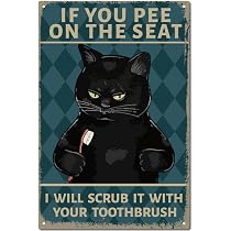 CREATCABIN Plaque Métal Vintage Chat Noir Café – 20x30 Cm – Affiche Murale Drôle 'Parce Que Meurtre Est Mauvais'