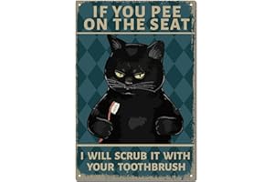 CREATCABIN Panneau Métal Forme Chat Noir-Vintage-Plaque Peinture Rétro en Fer-Décoration Murale Suspendre pour Toilettes,Toilettes,Chambre Coucher,Café,Maison-30x20cm-Si Vous Faites Pipi sur Le Siège