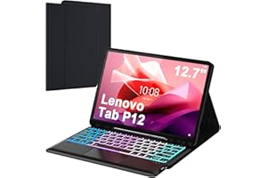 VANKEYPAD Coque Clavier Pour Lenovo Tab P12 12.7 Pouces Tablette 2023 : Clavier RéTroéClairé 3 Zones 7 Couleurs Pour Lenovo Tab P12 12.7 - Clavier Azerty Français Sans Fil DéTachable Avec Support De Stylet