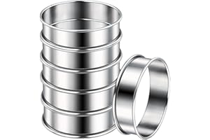 GUDQVOZIHG Círculo de pastelería de 6 piezas, 8,5 x 2,5 cm, círculo redondo de 304 acero inoxidable con borde enrollado, círculo de tartaleta, molde para panqueques, círculo de cocina para magdalenas, tartas,