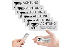 Holtrae 6 Stück Schild Videoüberwachung Schilder, 85mm×30mm Selbstklebend Aluminium Hinweisschild,Achtung Videoüberwachung Schild Privatgrundstück, Kamera ÜberwachungSchild, Für Innen und Außenbereich