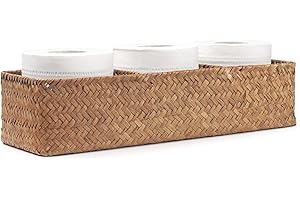 DECRAFTS Panier Rangement Jonc de Mer Rectangulaires Malle en Osier avec Compartiment pour Organiser des Jouets de Collation en Papier Toilette (Naturel 42cm x 14cm x 9cm)