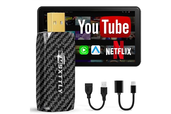 MSXTTLY sans Fil CarPlay Android Auto Adaptateur 3-en-1 2026, V-Stream Compatible avec Netflix/Youtube, Compatible avec Les Voitures CarPlay filaires 2017+, pour iOS 10+ et Android 11+ Noir