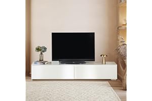 ZZINOKE Mobile basso per TV, 180 cm, 2 ripiani, per TV fino a 80 pollici, colore bianco, per soggiorno/camera da letto, stile moderno, bianco, 180 x 33 x 30 cm