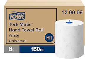 Tork Matic Rotolo di asciugamani bianco H1, avanzato, goffrato per un'asciugatura efficiente, 6 rotoli da 150 m, 120069