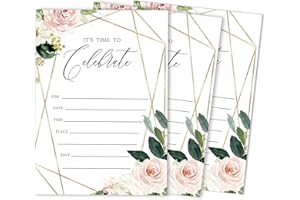 Inkdotpot Pack Of 30, Its Time To Celebrate Join Us Invitations With Envelopes, Geo Blush Floral Greenery Watercolor Invites for Your Wedding, Bridal Shower Engagement Party, Birthday 5 X 7 Inches