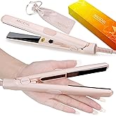ANGENIL Pro Mini Titanium Ceramic Flat Iron for Short Hair, Mini Dual Voltage Hair Straightener 1.8 cm, Small Pink Flat Irons