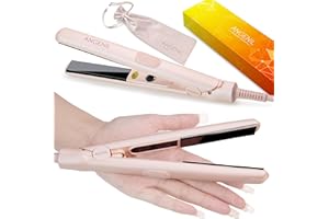 ANGENIL Pro Mini Titanium Ceramic Flat Iron for Short Hair, Mini Dual Voltage Hair Straightener 1.8 cm, Small Pink Flat Irons Anti-Scald Silicone Heat Resistant, Adjustable Temp (140℃- 160℃ -190℃)