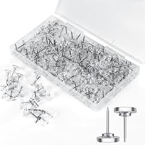 200 Punaises Transparentes Tête Plastique 16 Mm – Pointe Acier, Pour Tableau Liège Et Affichage