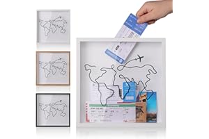 MUXIUNT Adventure Archive Travel Memory Keepsake Life in a Box Frame with Non-Marking Nail for Travel Gifts Essentials, 8&12In Travel Collection Shadow Box Frame Display Case for Ticket Photo Postcard