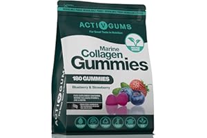 ACTIV GUMS Marine Collagen Complex 180 Gummies. Strawberry & Blueberry Flavour. Resealable & Recyclable Pouch. Contains Marine Collagen, Vitamin C, Zinc & Biotin. Suitable for Adults & Kids Age 5+ by ActivGums®