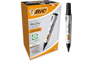 BIC Marking 2000 ECOlutions, Multi-Surface Black Permanent Markers, Ideal for School, Bullet Tip and Quick Drying Ink, Pack of 12